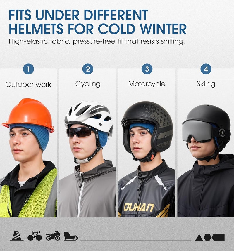 SUNMECI Winter Thermal Helmet Liner Skull Cap, Fleece Lined Warm Cycling Cap Ski Beanie for Men Women - Image 4